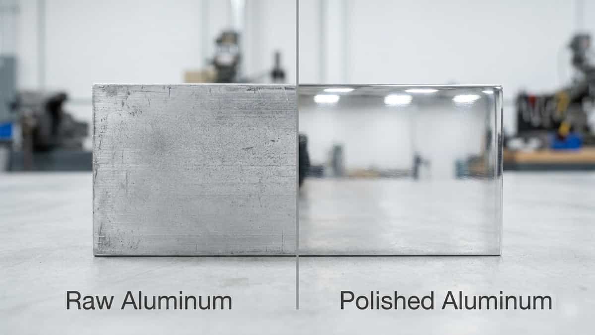 Raw vs polished aluminum appearance dull vs shiny comparison