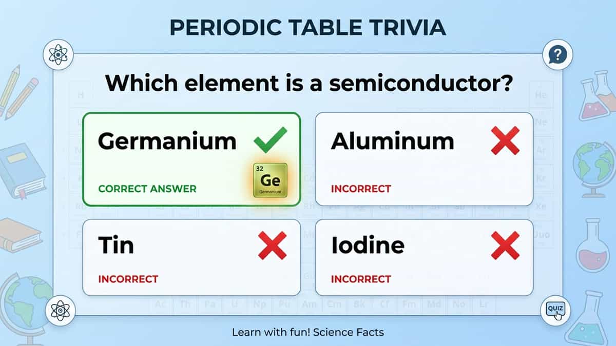 Which element is a semiconductor germanium aluminum tin iodine answer